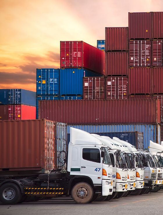 Cargo truck being loaded with goods at a distribution centre