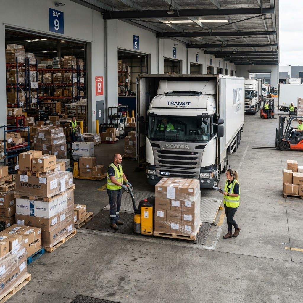 Cargo truck being loaded at a distribution centre